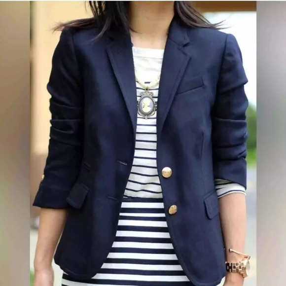J.Crew Schoolboy Blazer Wool Navy blue size 0 Preppy Academia Workwear Nautical - Picture 1 of 12